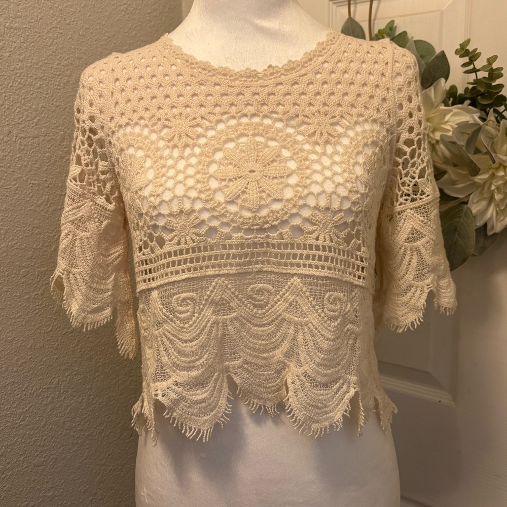 Rebellion Cream Crochet Crop Top